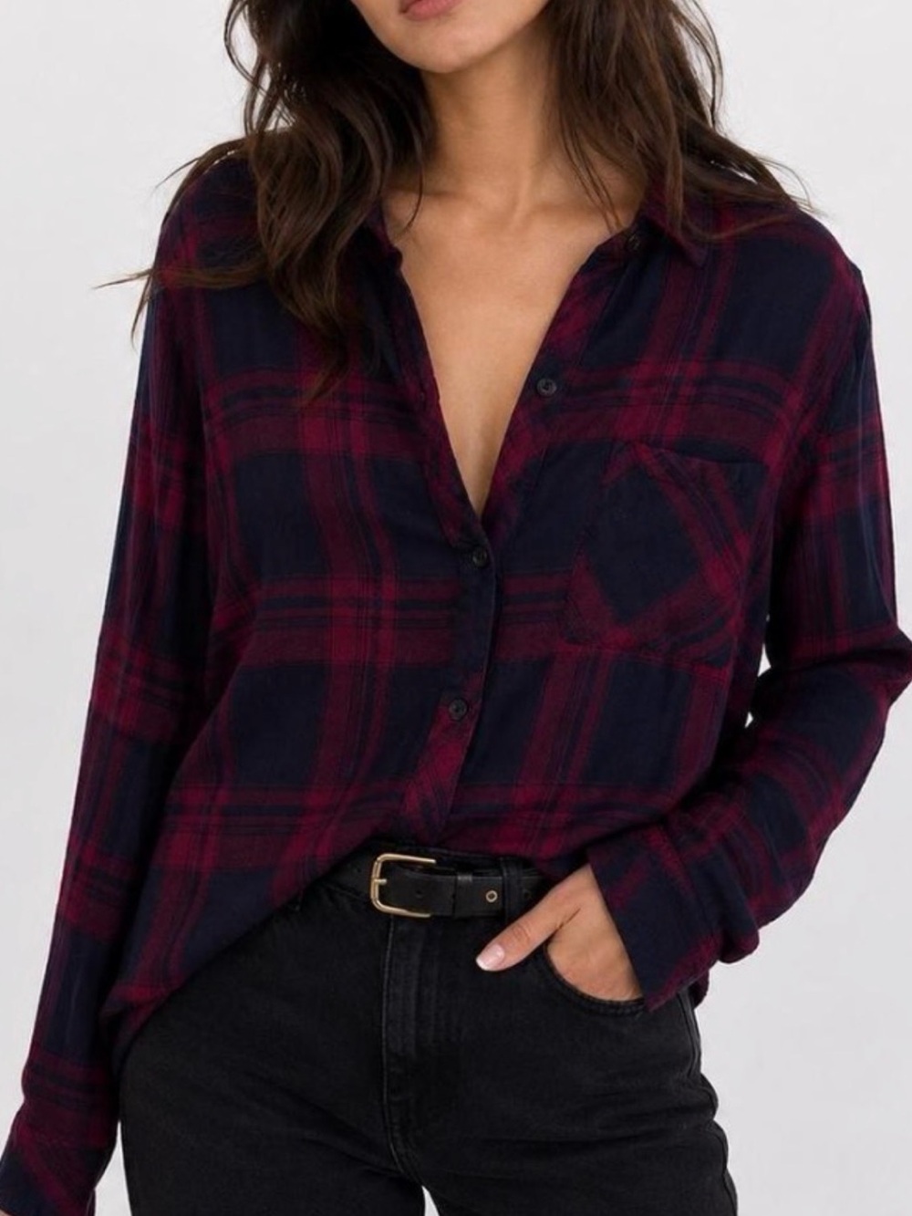 Rails Hunter Scarlett Plaid Red Black Relaxed Fit Button Down Shirt